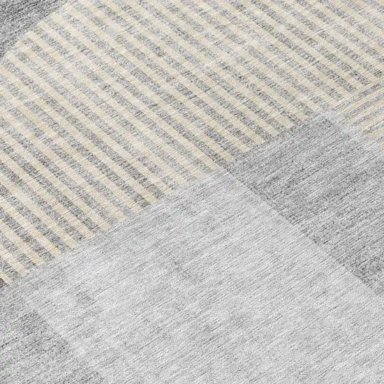 8' Silver Gray And Beige Round Geometric Washable Indoor Outdoor Area Rug Photo 8