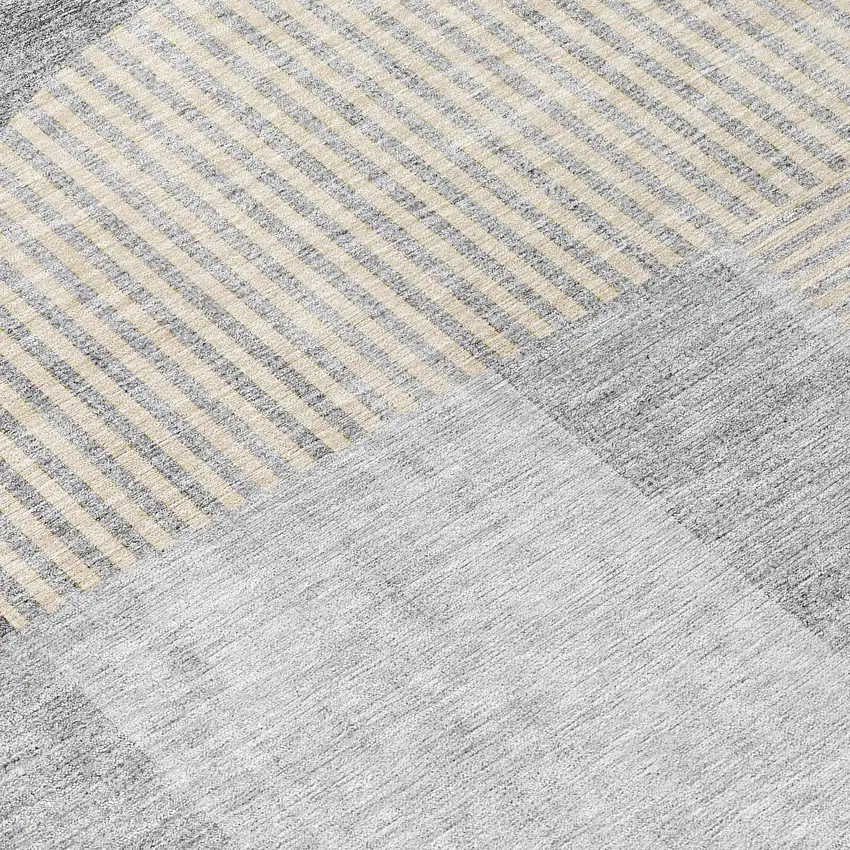 8' Silver Gray And Beige Round Geometric Washable Indoor Outdoor Area Rug Photo 8