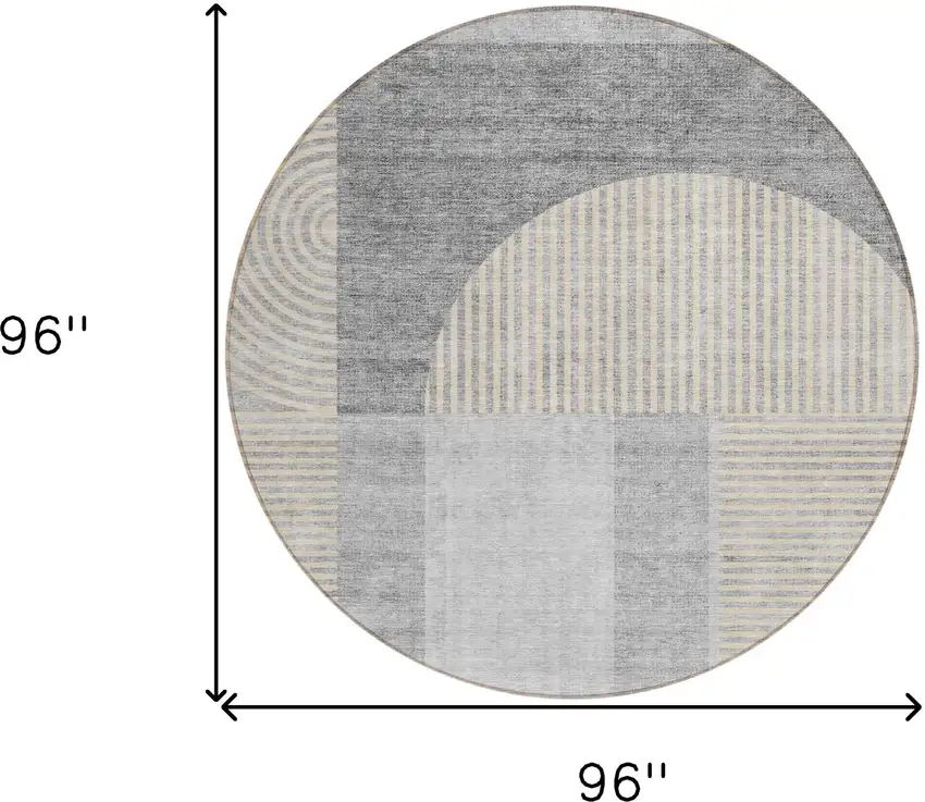 8' Silver Gray And Beige Round Geometric Washable Indoor Outdoor Area Rug Photo 7