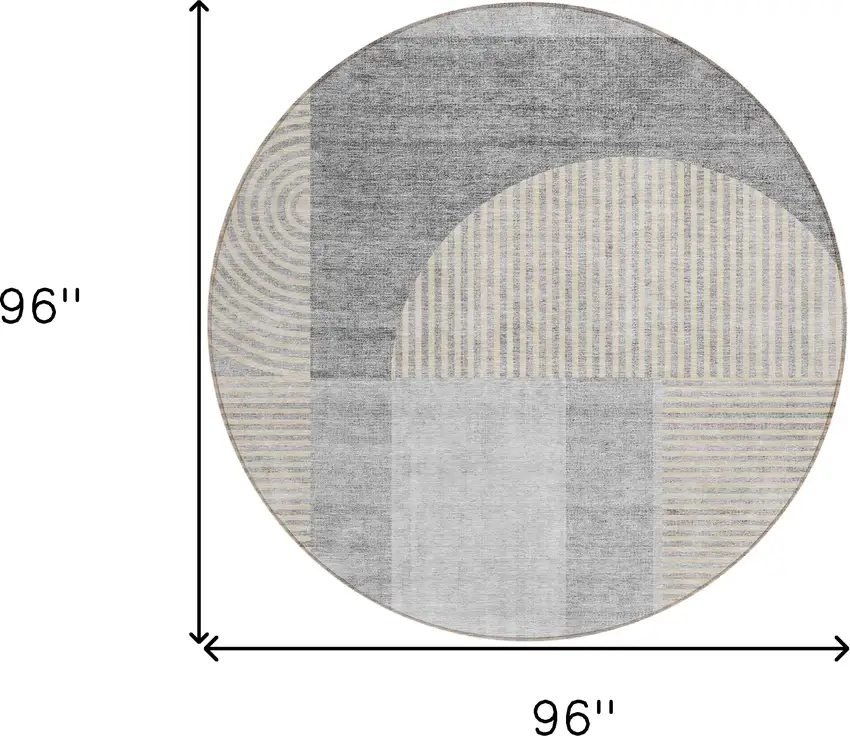 8' Silver Gray And Beige Round Geometric Washable Indoor Outdoor Area Rug Photo 7