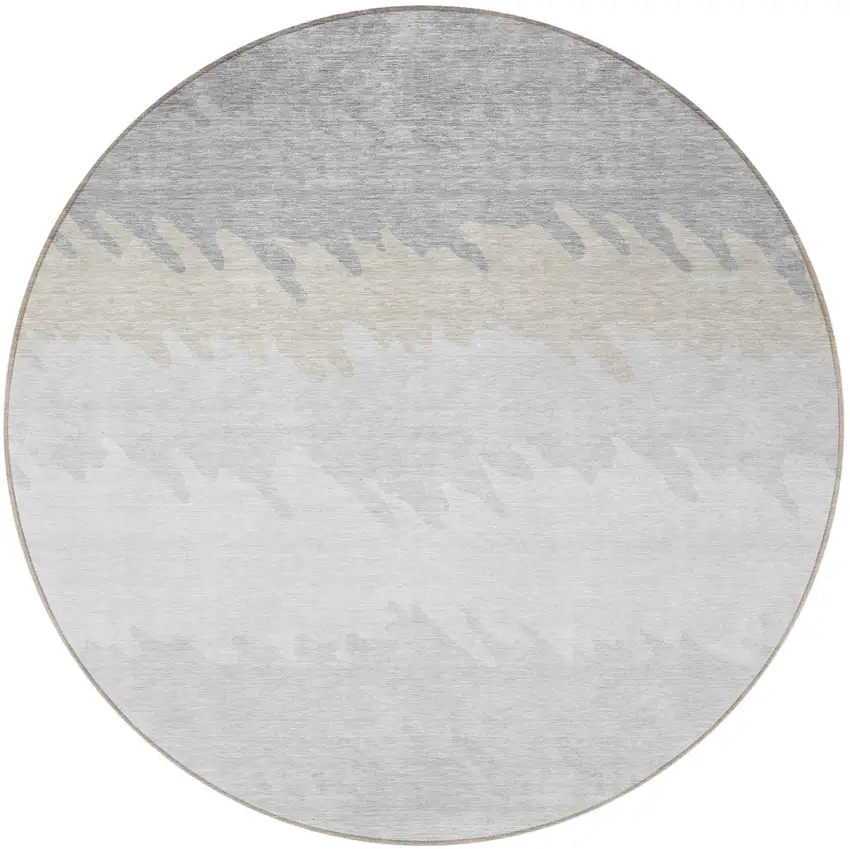 8' Silver Gray And Beige Round Striped Washable Indoor Outdoor Area Rug Photo 5