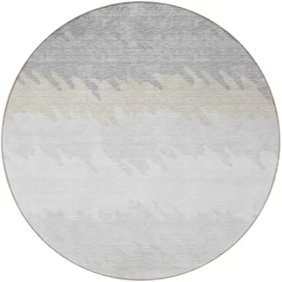 8' Silver Gray And Beige Round Striped Washable Indoor Outdoor Area Rug Photo 5