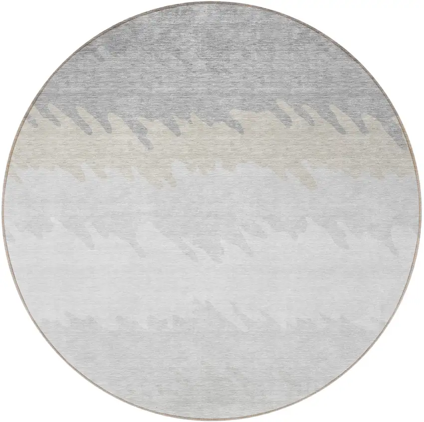 8' Silver Gray And Beige Round Striped Washable Indoor Outdoor Area Rug Photo 5