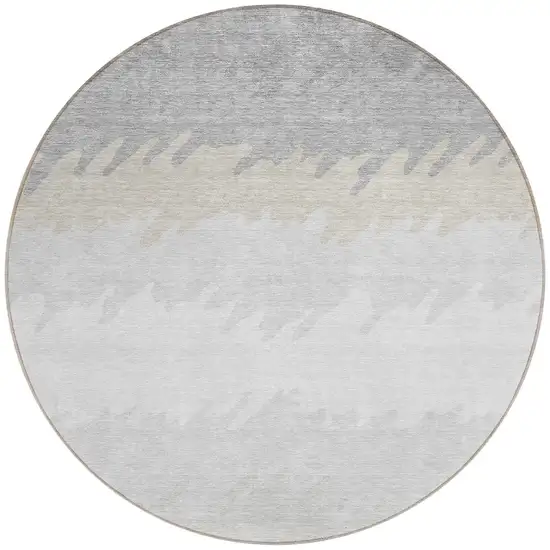 8' Silver Gray And Beige Round Striped Washable Indoor Outdoor Area Rug Photo 4