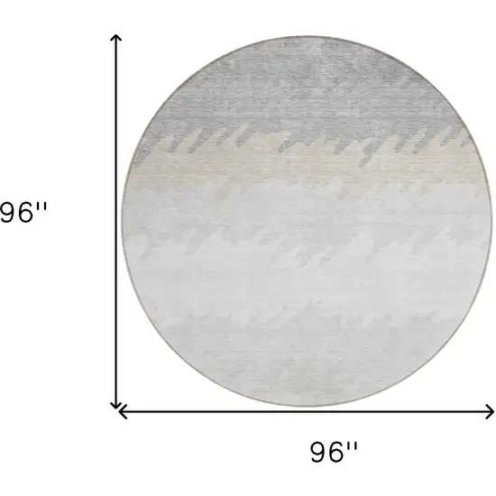 8' Silver Gray And Beige Round Striped Washable Indoor Outdoor Area Rug Photo 3