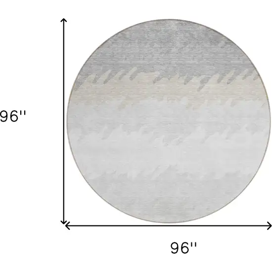 8' Silver Gray And Beige Round Striped Washable Indoor Outdoor Area Rug Photo 3