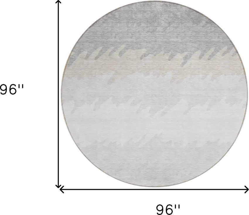 8' Silver Gray And Beige Round Striped Washable Indoor Outdoor Area Rug Photo 3