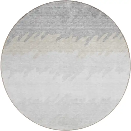 8' Silver Gray And Beige Round Striped Washable Indoor Outdoor Area Rug Photo 1