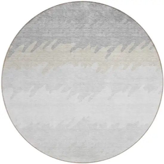 8' Silver Gray And Beige Round Striped Washable Indoor Outdoor Area Rug Photo 1