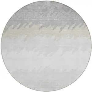 Photo of 8' Silver Gray And Beige Round Striped Washable Indoor Outdoor Area Rug
