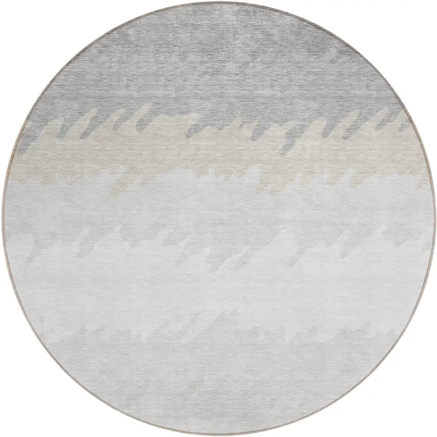 8' Silver Gray And Beige Round Striped Washable Indoor Outdoor Area Rug Photo 1
