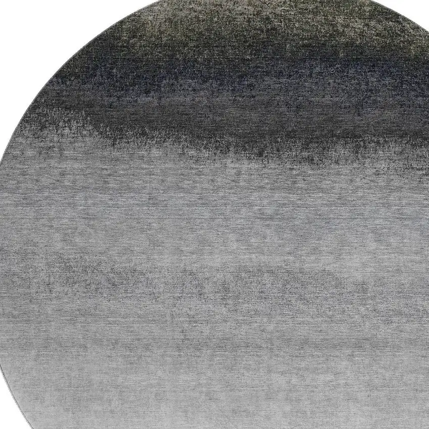 8' Silver Gray And Black Ombre Washable Round Rug With UV Protection Photo 3