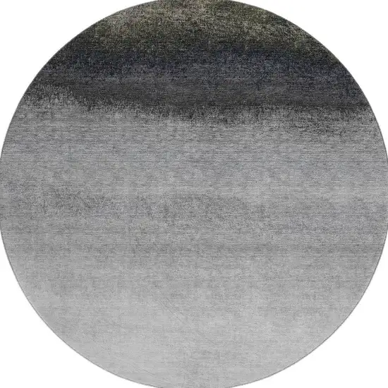 8' Silver Gray And Black Ombre Washable Round Rug With UV Protection Photo 4