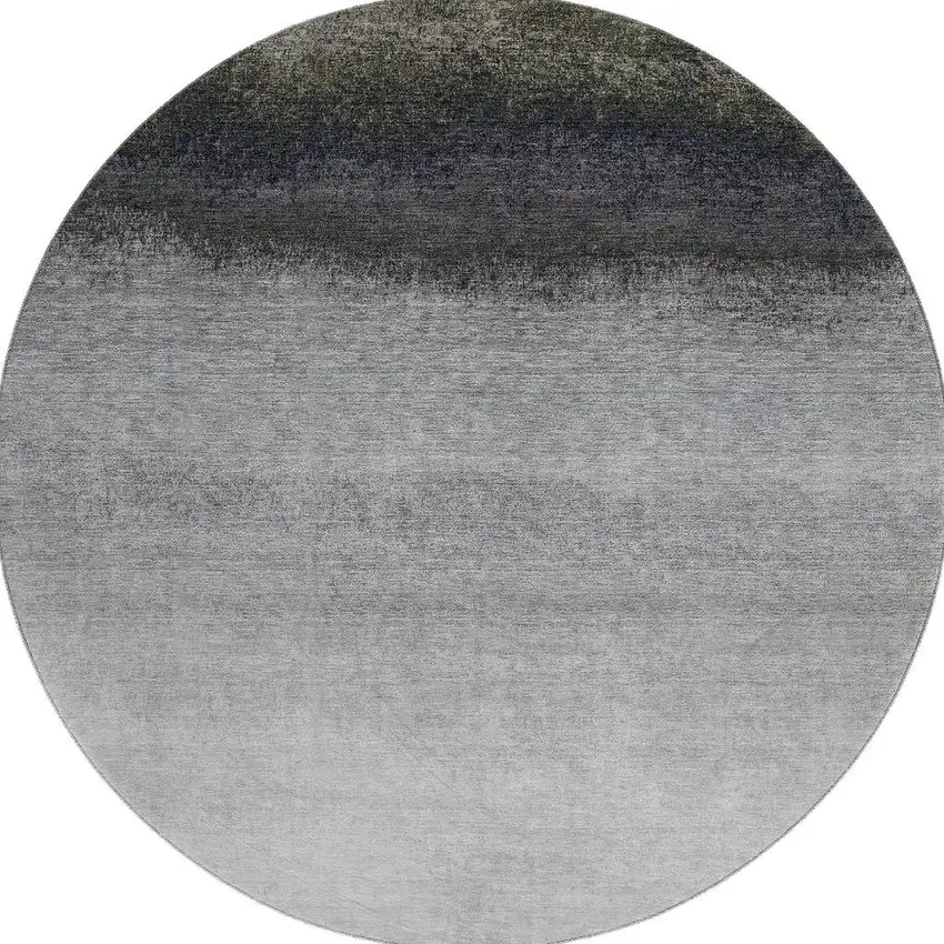 8' Silver Gray And Black Ombre Washable Round Rug With UV Protection Photo 4