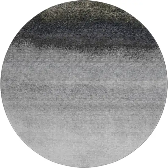 8' Silver Gray And Black Ombre Washable Round Rug With UV Protection Photo 1