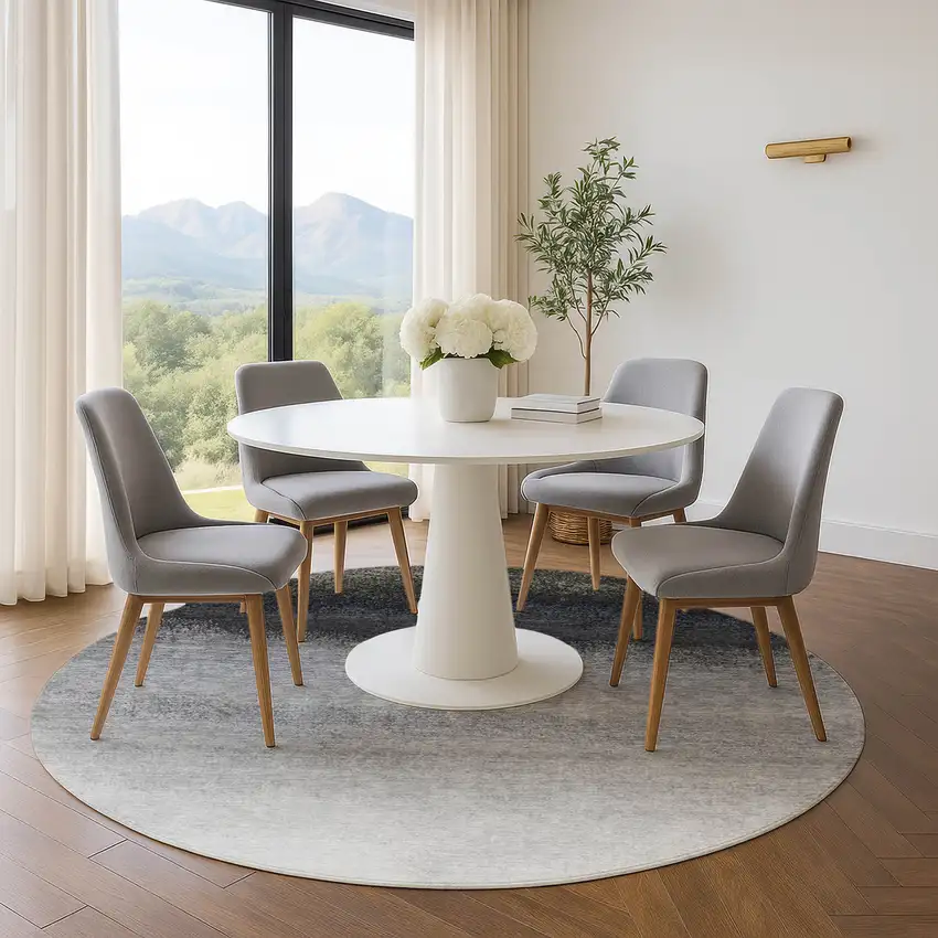 8' Silver Gray And Black Ombre Washable Round Rug With UV Protection Photo 5