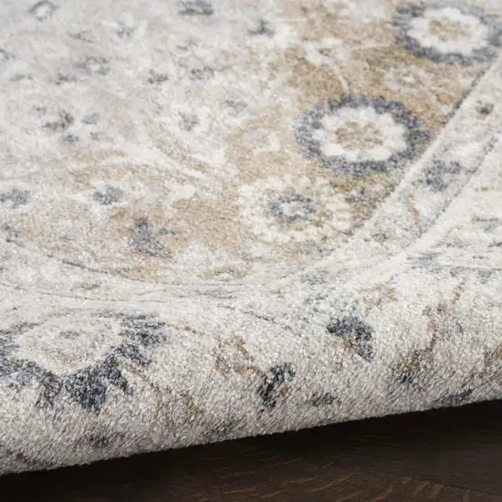 6' Silver Gray And Blue Floral Distressed Runner Rug Photo 7