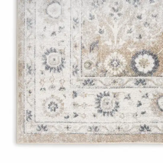 6' Silver Gray And Blue Floral Distressed Runner Rug Photo 8
