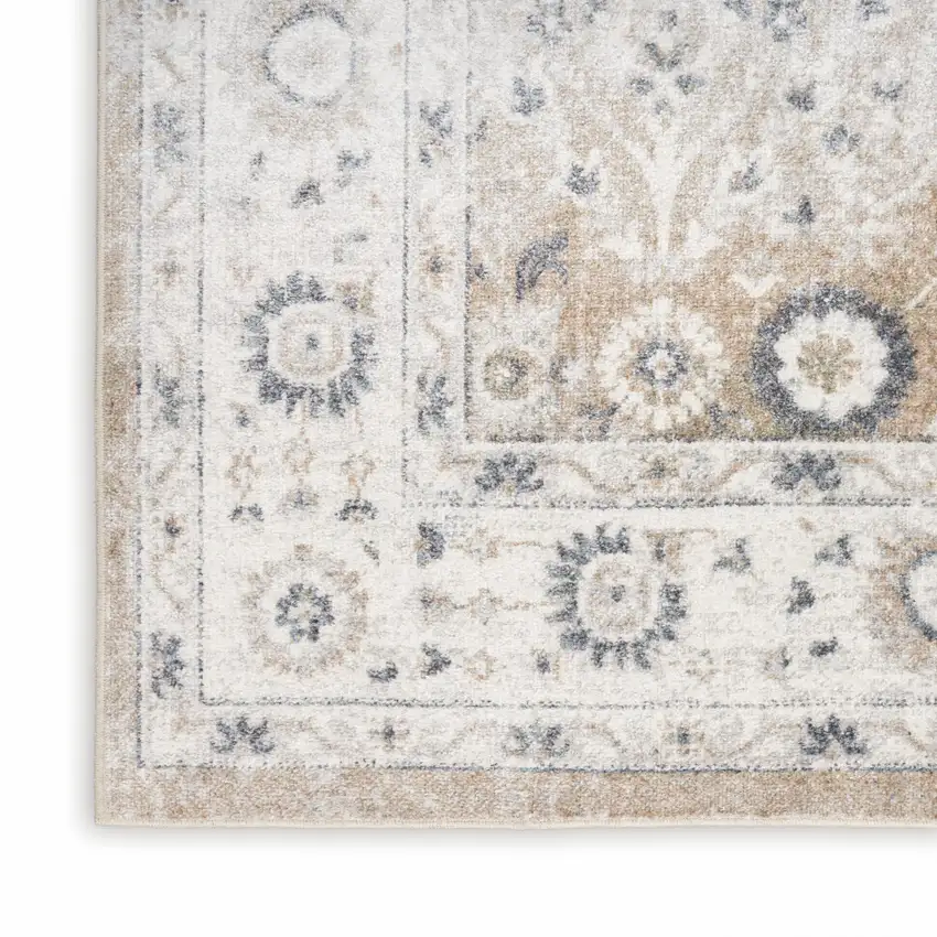 6' Silver Gray And Blue Floral Distressed Runner Rug Photo 8