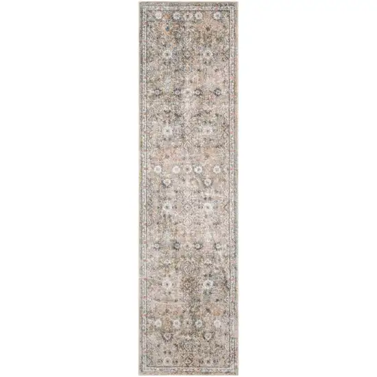 6' Silver Gray And Blue Floral Distressed Runner Rug Photo 9