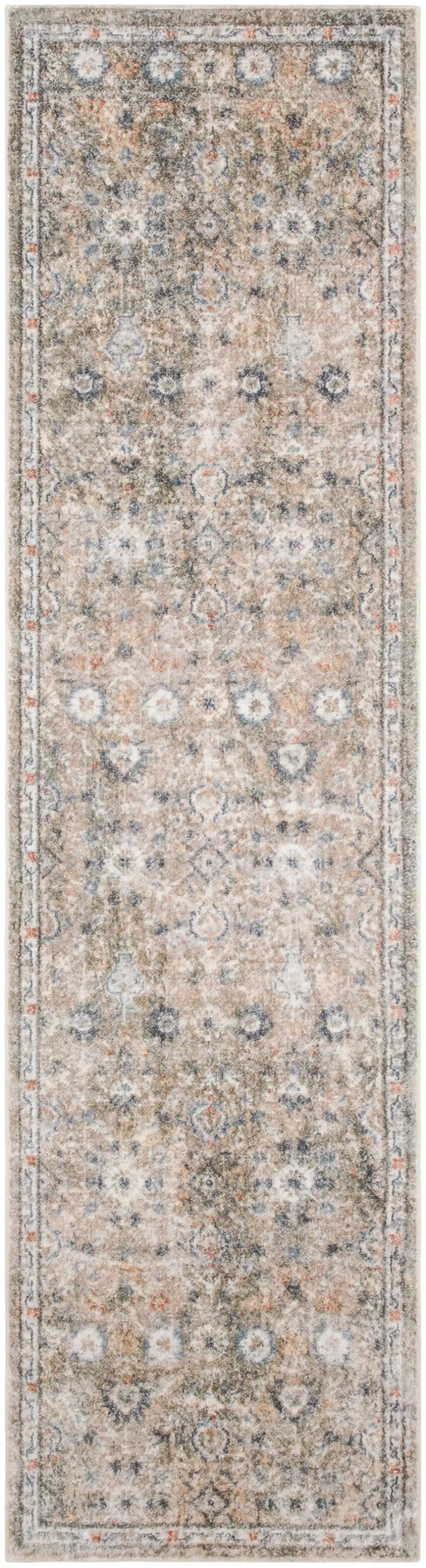 6' Silver Gray And Blue Floral Distressed Runner Rug Photo 9