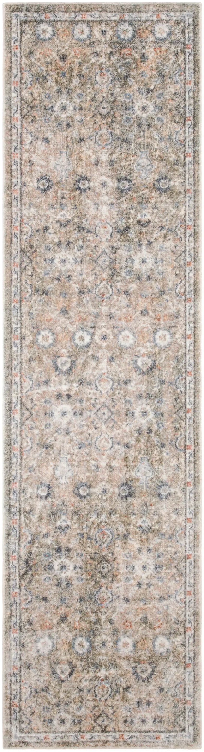 6' Silver Gray And Blue Floral Distressed Runner Rug Photo 9