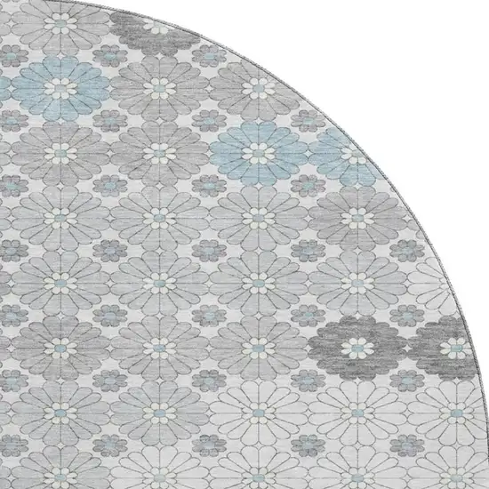 8' Silver Gray And Blue Geometric Washable Round Rug With UV Protection Photo 2