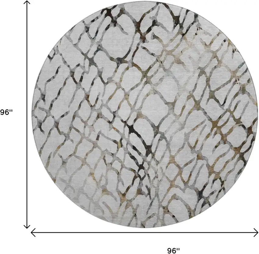 8' Silver Gray And Brown Abstract Washable Round Rug With UV Protection Photo 3