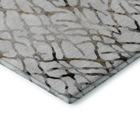 8' Silver Gray And Brown Abstract Washable Round Rug With UV Protection Photo 7