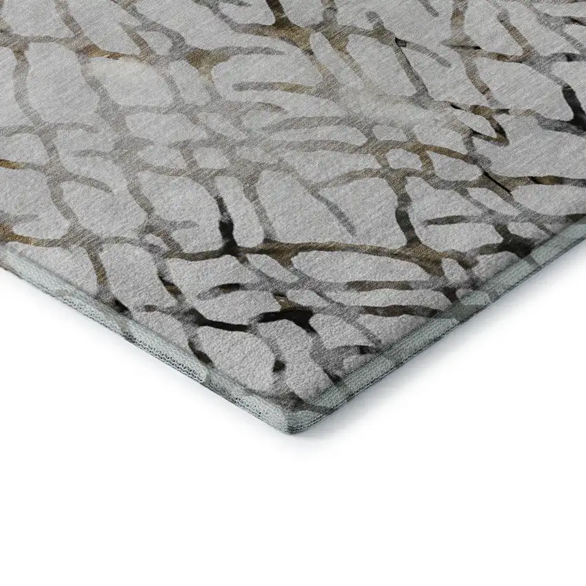 8' Silver Gray And Brown Abstract Washable Round Rug With UV Protection Photo 7