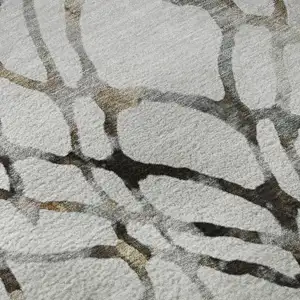 Photo of 8' Silver Gray And Brown Abstract Washable Round Rug With UV Protection