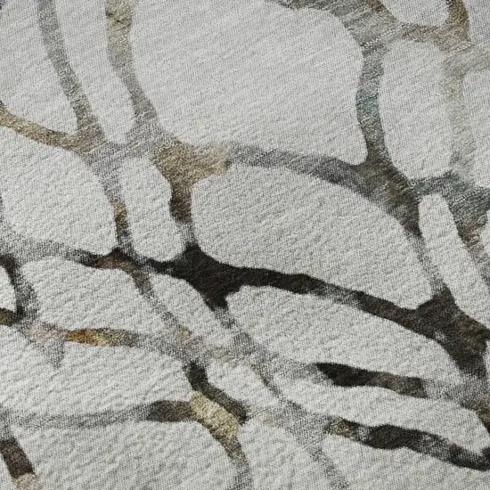 8' Silver Gray And Brown Abstract Washable Round Rug With UV Protection Photo 9