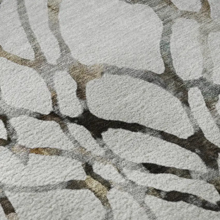 8' Silver Gray And Brown Abstract Washable Round Rug With UV Protection Photo 9