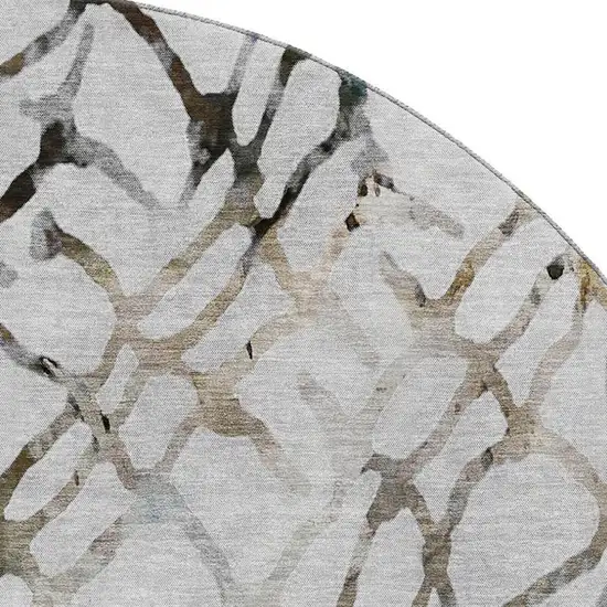 8' Silver Gray And Brown Abstract Washable Round Rug With UV Protection Photo 3