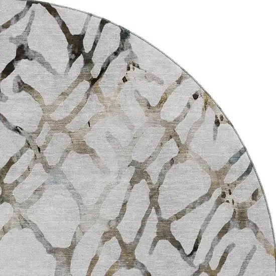 8' Silver Gray And Brown Abstract Washable Round Rug With UV Protection Photo 4