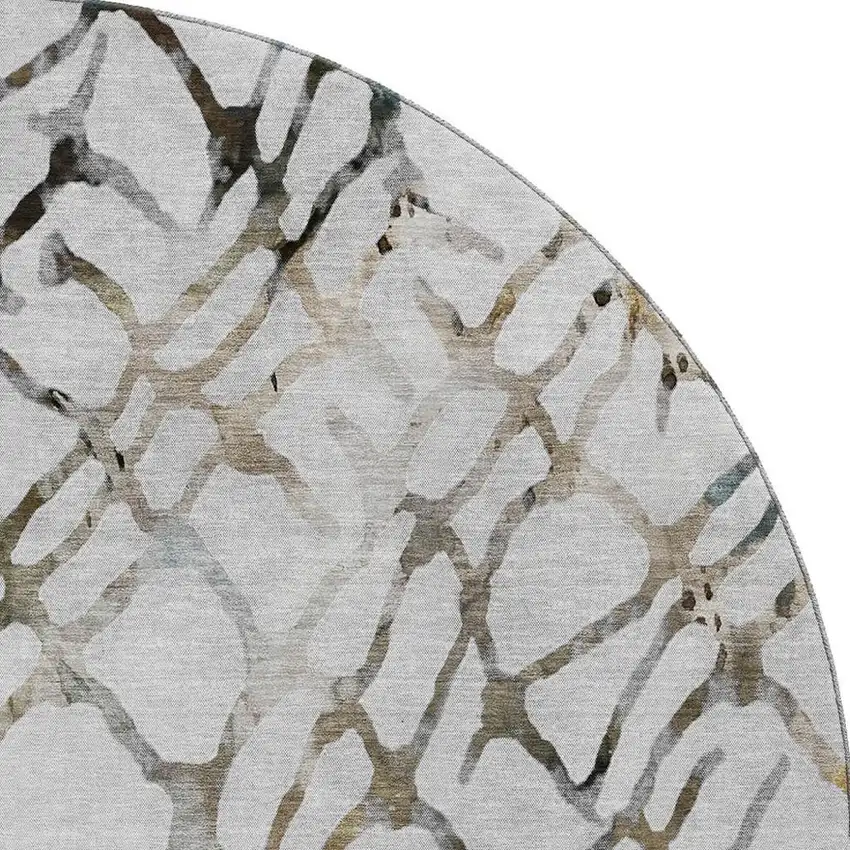 8' Silver Gray And Brown Abstract Washable Round Rug With UV Protection Photo 4