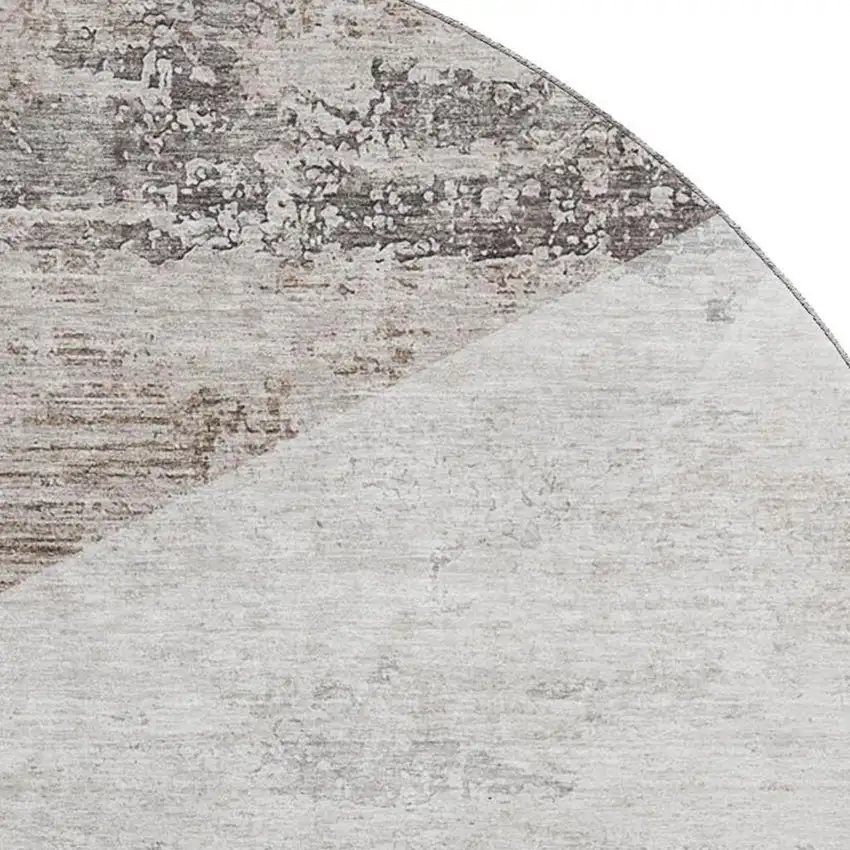 8' Silver Gray And Brown Geometric Washable Round Rug With UV Protection Photo 3