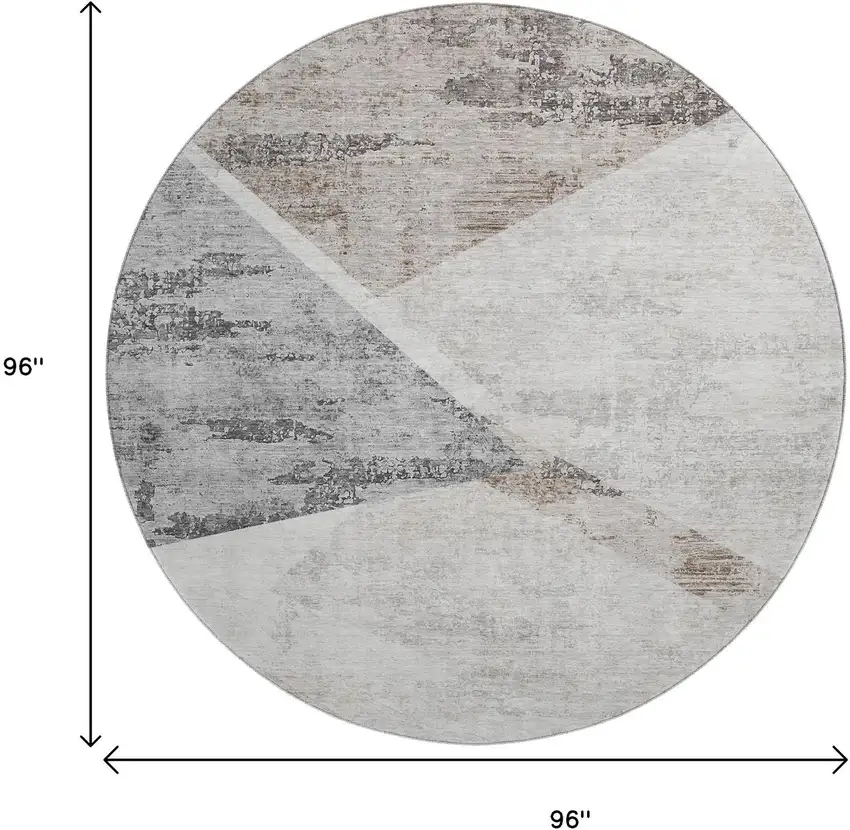 8' Silver Gray And Brown Geometric Washable Round Rug With UV Protection Photo 3