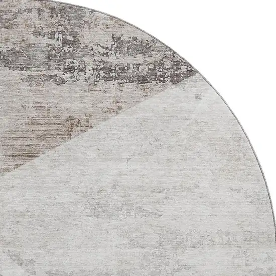 8' Silver Gray And Brown Geometric Washable Round Rug With UV Protection Photo 4