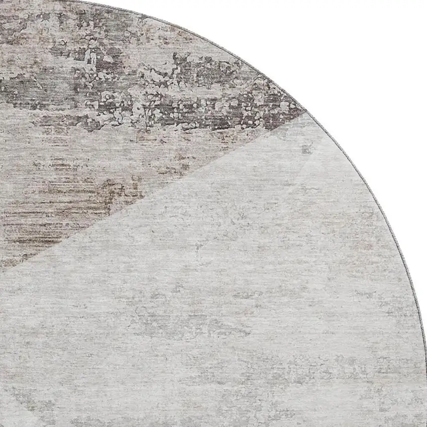 8' Silver Gray And Brown Geometric Washable Round Rug With UV Protection Photo 4