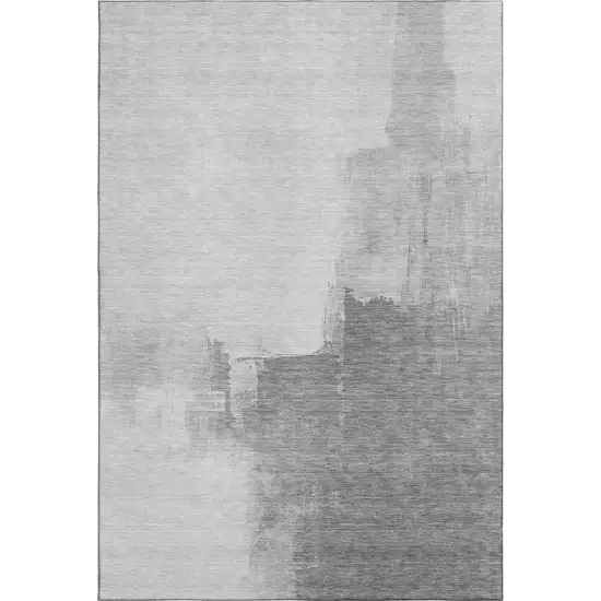 8' Silver Gray And Charcoal Abstract Washable Area Rug With UV Protection Photo 1