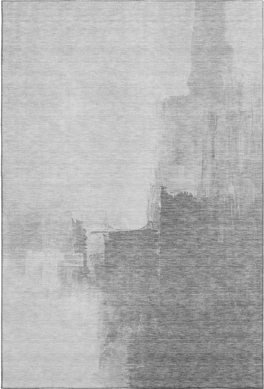 8' Silver Gray And Charcoal Abstract Washable Area Rug With UV Protection Photo 1