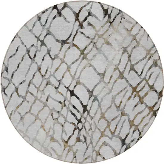 8' Silver Gray And Charcoal Round Abstract Washable Indoor Outdoor Area Rug Photo 2