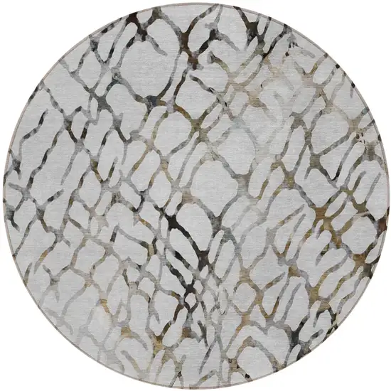 8' Silver Gray And Charcoal Round Abstract Washable Indoor Outdoor Area Rug Photo 2