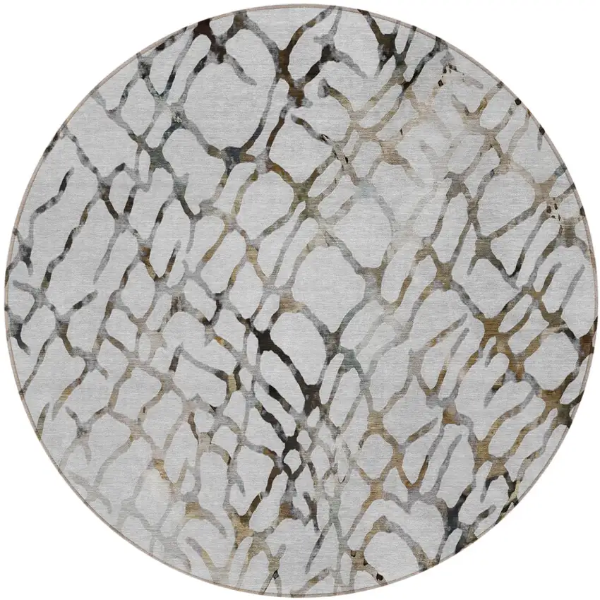 8' Silver Gray And Charcoal Round Abstract Washable Indoor Outdoor Area Rug Photo 2