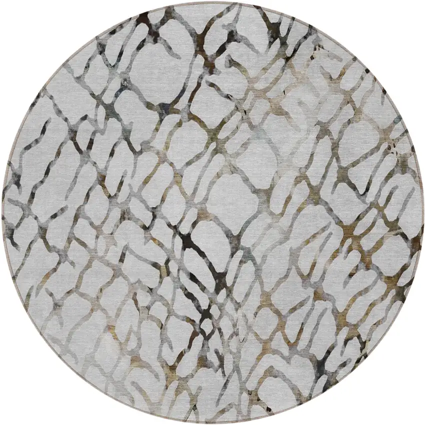 8' Silver Gray And Charcoal Round Abstract Washable Indoor Outdoor Area Rug Photo 2