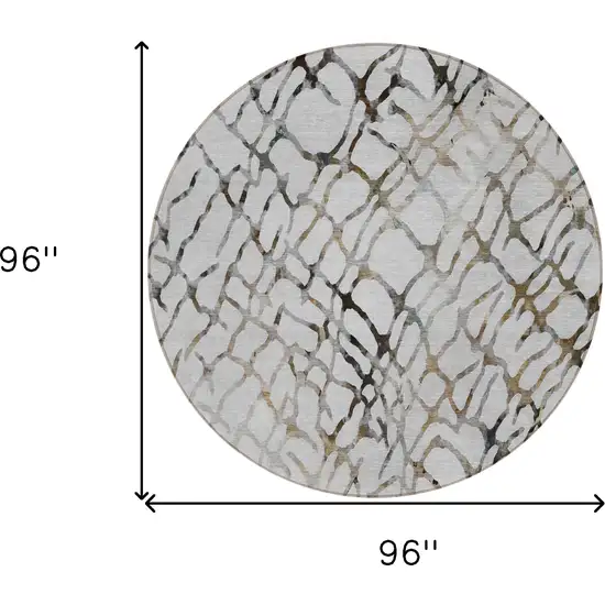 8' Silver Gray And Charcoal Round Abstract Washable Indoor Outdoor Area Rug Photo 3