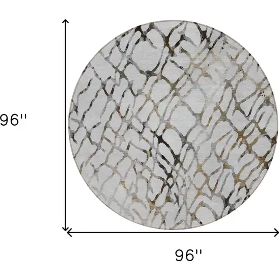 8' Silver Gray And Charcoal Round Abstract Washable Indoor Outdoor Area Rug Photo 3