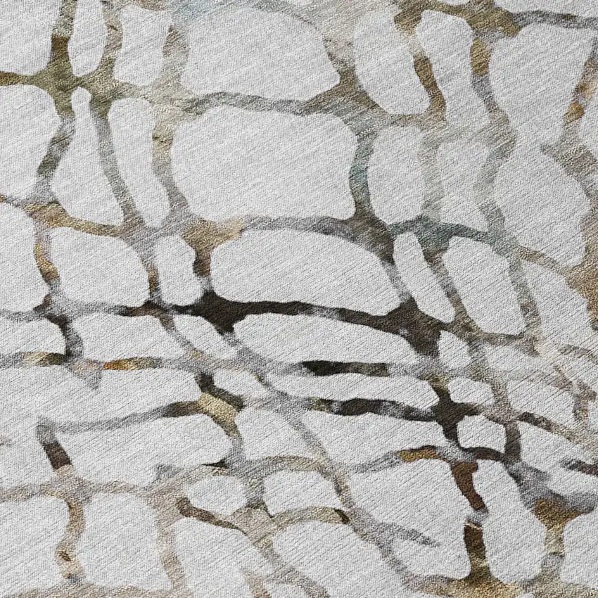 8' Silver Gray And Charcoal Round Abstract Washable Indoor Outdoor Area Rug Photo 8