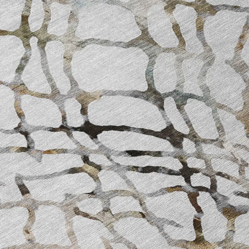 8' Silver Gray And Charcoal Round Abstract Washable Indoor Outdoor Area Rug Photo 8